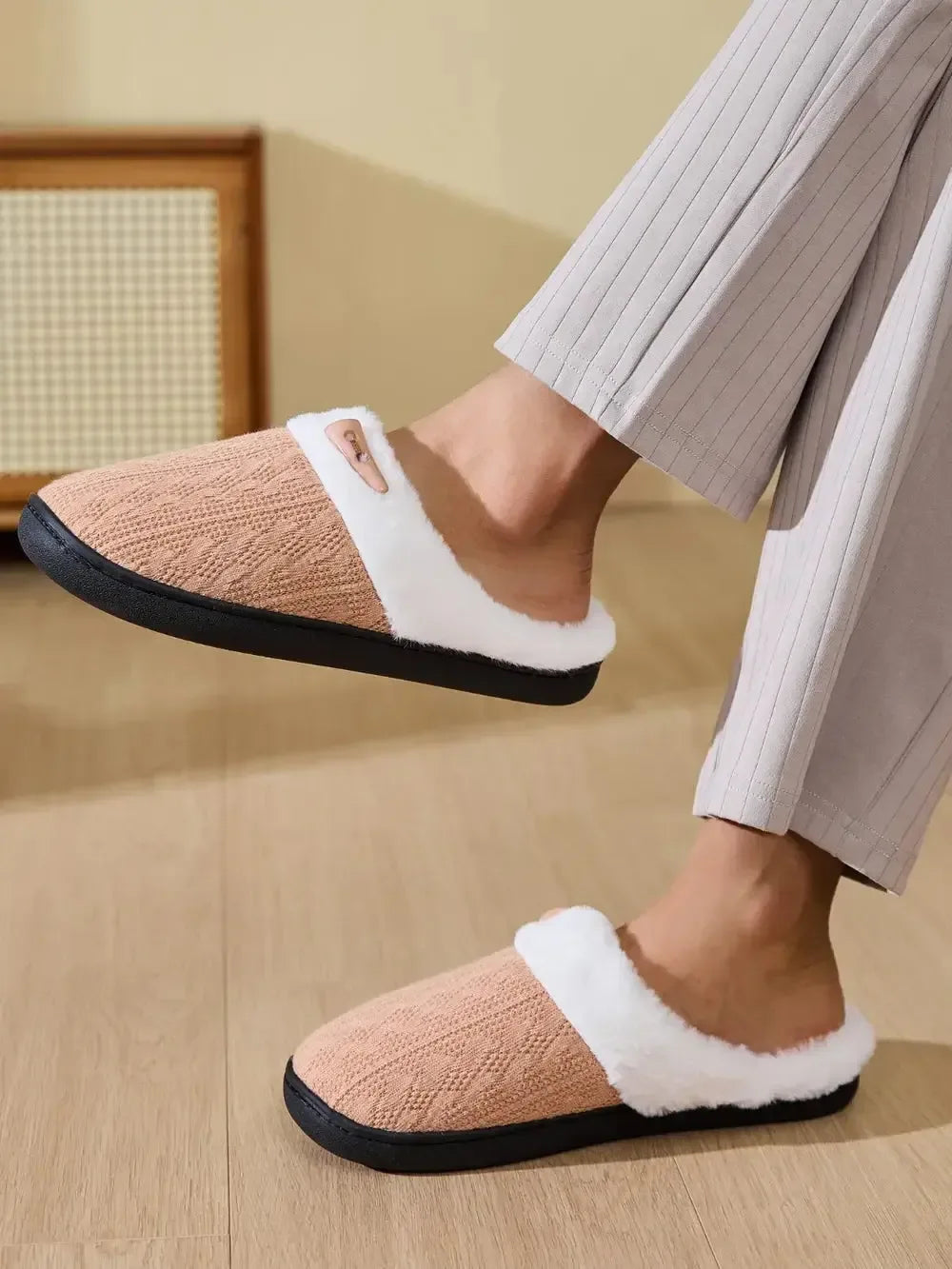 Horn Buckle Furry Texture Flat Slippers - Plush Fashion Hub