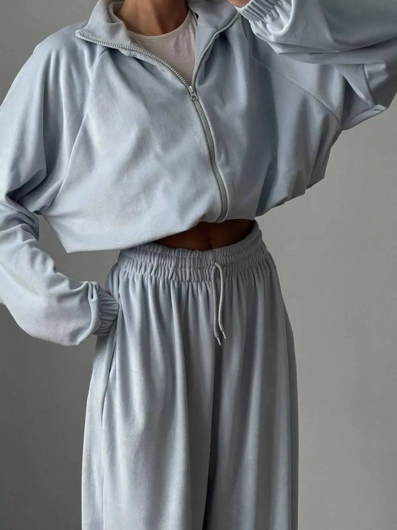 Zip Up Long Sleeve Outerwear and Pants Set - Plush Fashion Hub