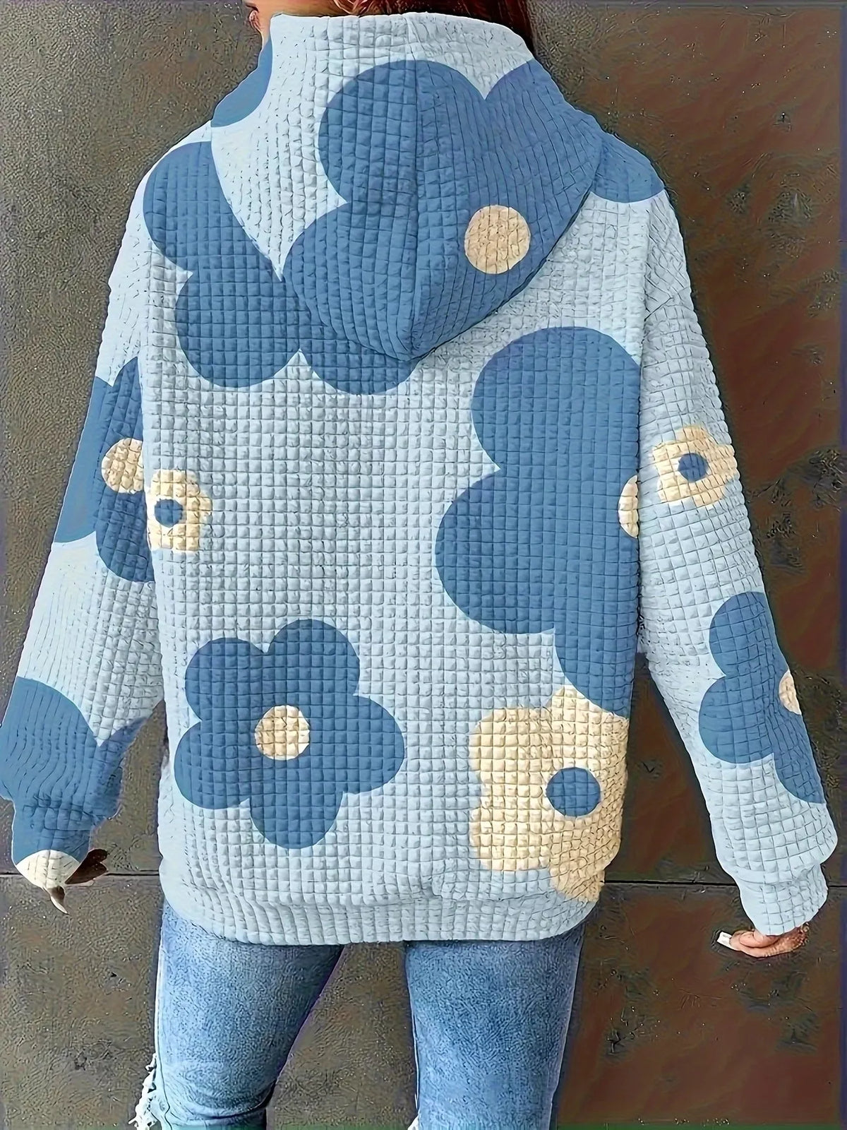 Simply Love floral print hoodie featuring colorful floral designs on soft fabric, casual hoodie with a drawstring hood.