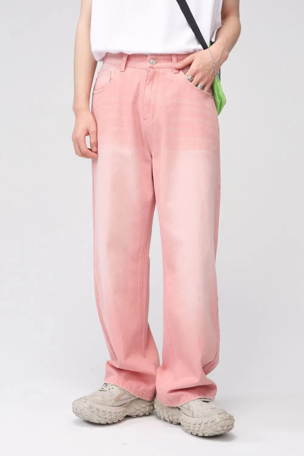 Plush Fashion Hub pocketed baggy denim jeans with relaxed fit and front pockets, shown in dark blue denim fabric.