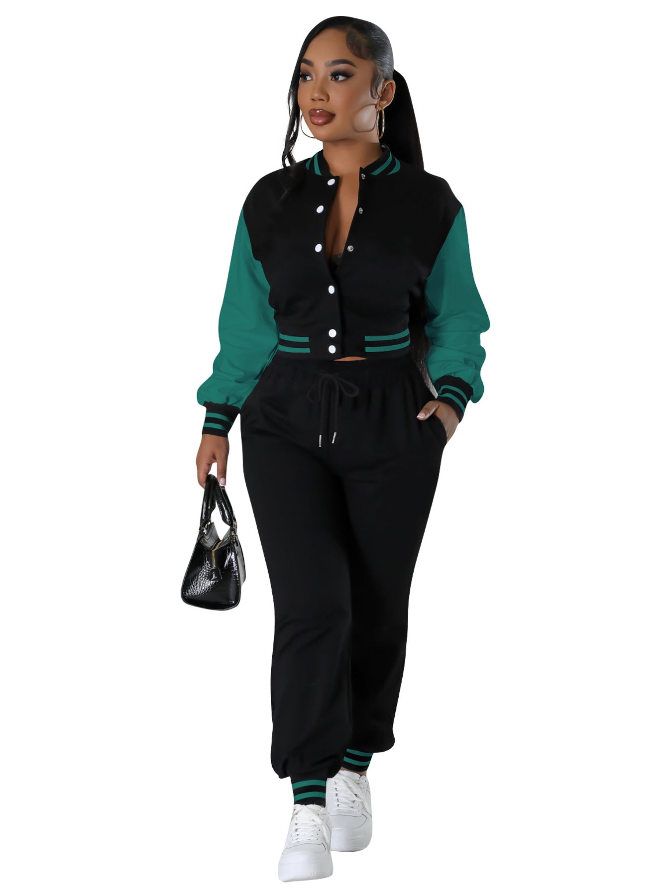 Modern spliced buckle two-piece set by eprolo featuring stylish design and coordinated matching top and bottom pieces.