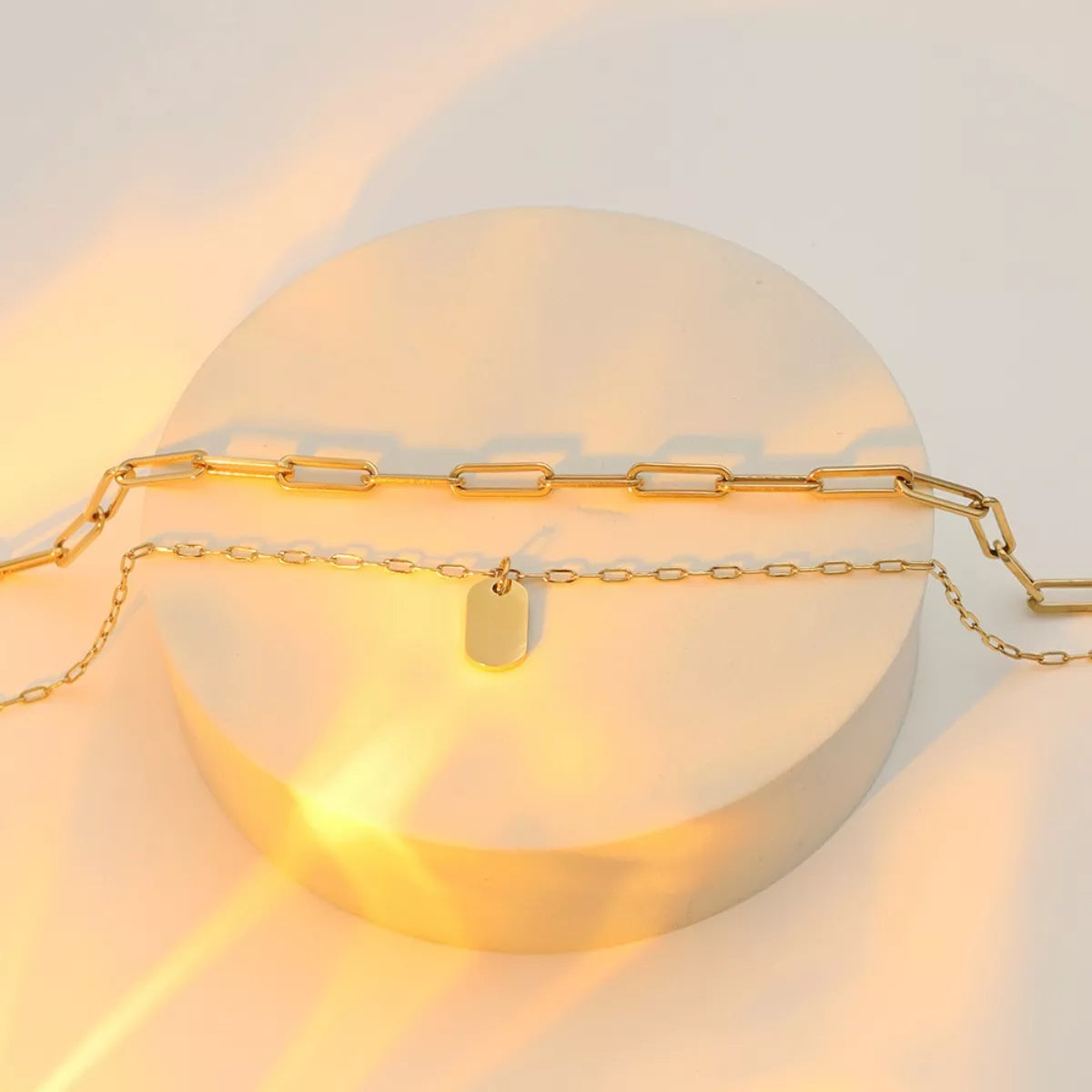 18K gold-plated double layered necklace with delicate chain and elegant design, featuring subtle pendant details, by Plush Fashion Hub