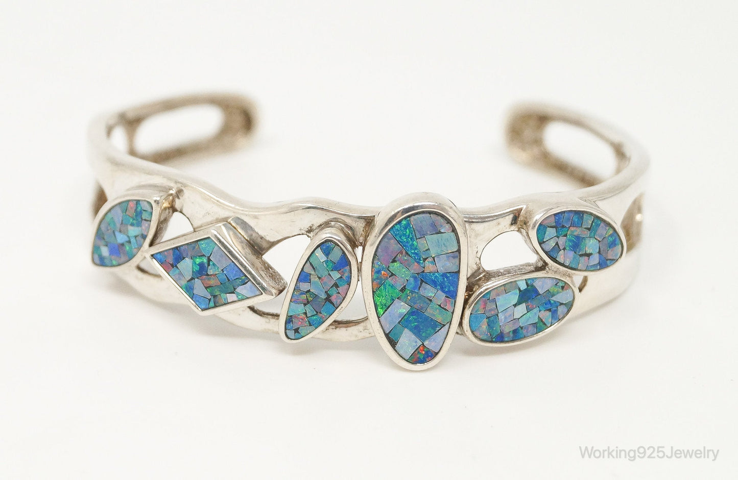 Designer Whitney Kelly WK Blue Fire Opal Sterling Silver Bracelet Working 925 Jewelry