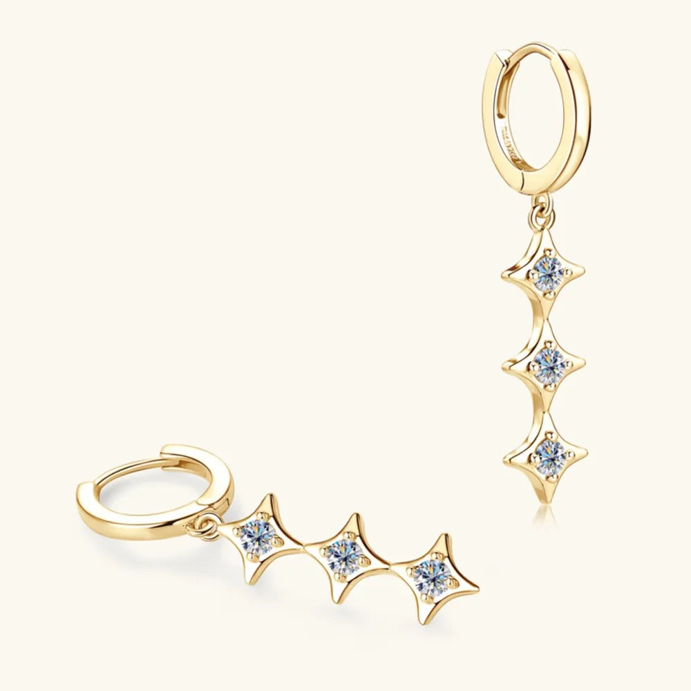 Sterling silver geometric moissanite earrings with sparkling stones, stylish jewelry from Plush Fashion Hub.
