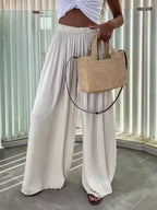 Flowy wide-leg pants from Trendsi featuring lightweight, relaxed fit fabric with a high waist and flowing silhouette.