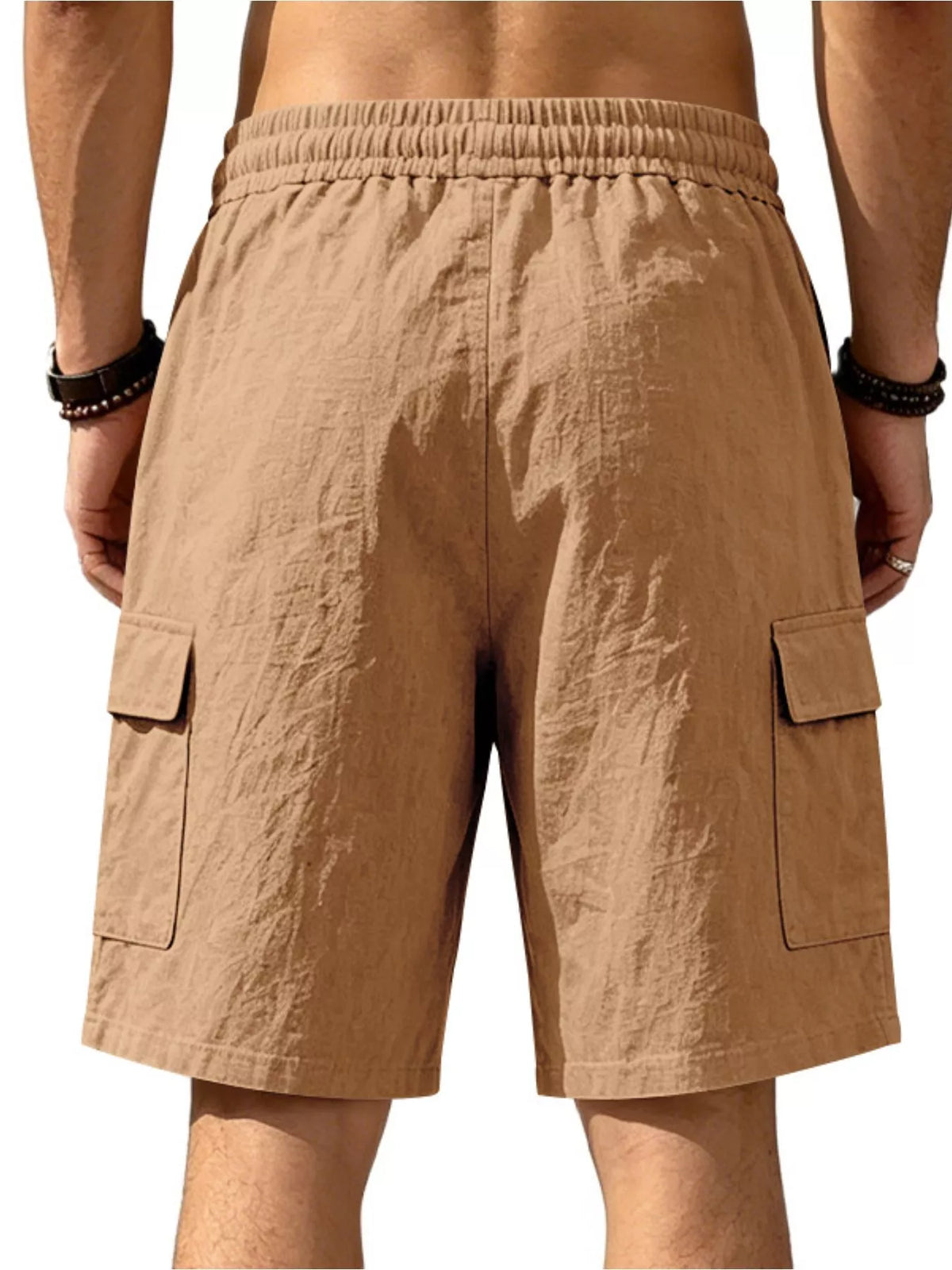 Plus size men's casual cargo shorts with drawstring waist from Plush Fashion Hub, showing front view and adjustable waistband.
