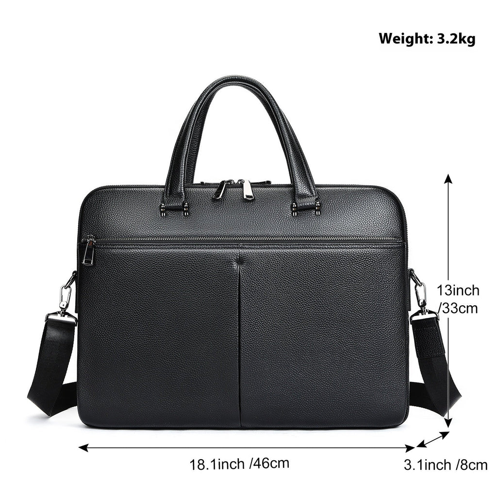 Pi-Mart men's horizontal leather briefcase with large capacity, 17-inch computer bag, crafted from first-layer cowhide leather.