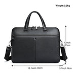 Pi-Mart men's horizontal leather briefcase with large capacity, 17-inch computer bag, crafted from first-layer cowhide leather.