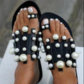 Pearl Embellished Toe-Ring Flat Sandals