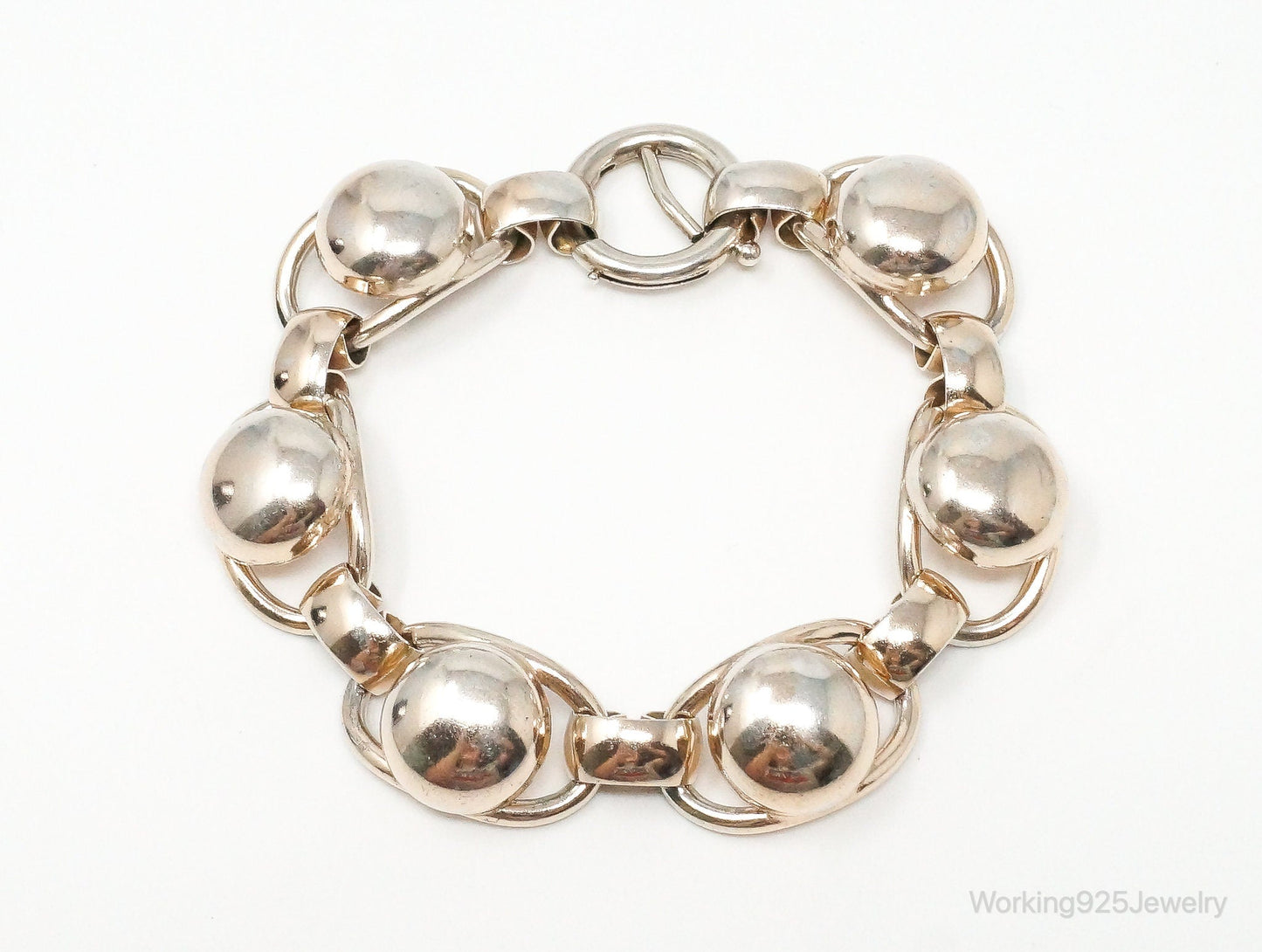 Vintage Designer Napier Modern Large Links Gold Tone Sterling Silver Bracelet Working 925 Jewelry