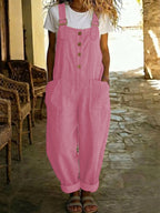 Women's vintage high-waist straight-leg overalls jumpsuit with sleeveless suspender design by Plush Fashion Hub, shown on a model.