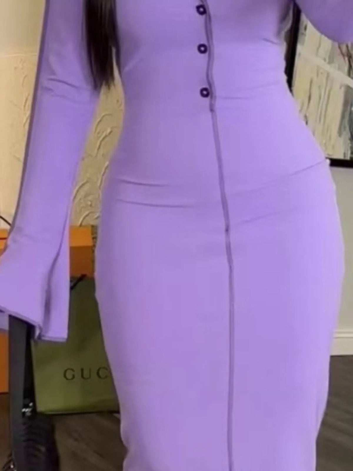 Button front long sleeve midi dress from Plush Fashion Hub featuring a stylish, flowing design and a flattering midi length.