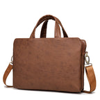 Pi-Mart handheld one shoulder leather briefcase with business notebook compartment, sleek and professional for business use.
