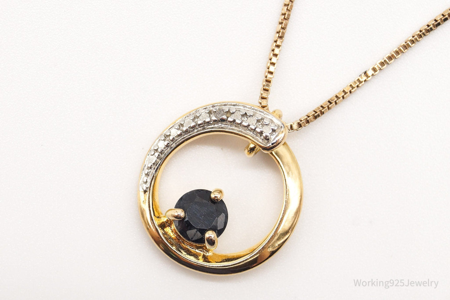 Designer Ross Simons Sapphires One Diamond Gold Vermeil Sterling Silver Necklace Working 925 Jewelry