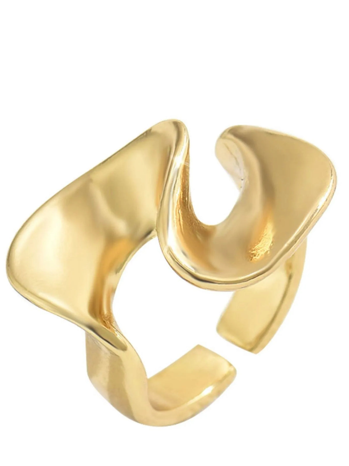 18K gold-plated stainless steel geometric ring with modern design, showcasing sleek lines and polished finish.