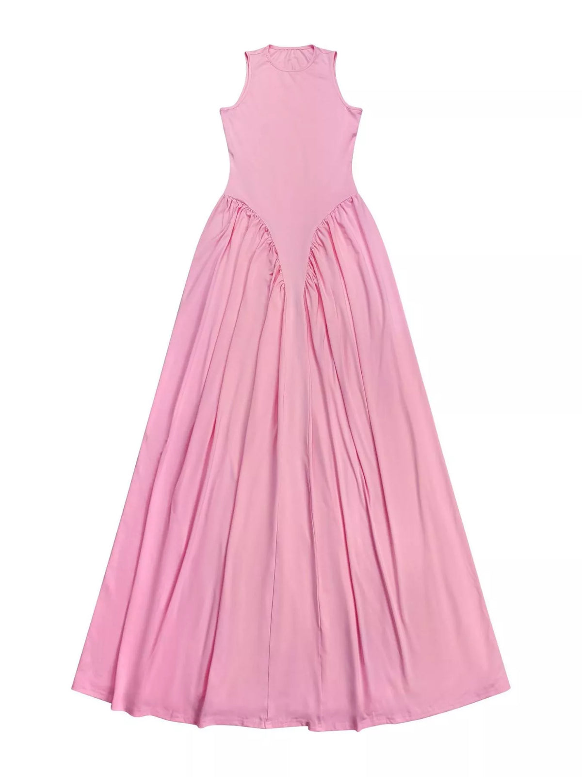 Plush Fashion Hub sleeveless O-neck maxi dress with flowing fabric, perfect for summer or casual occasions.