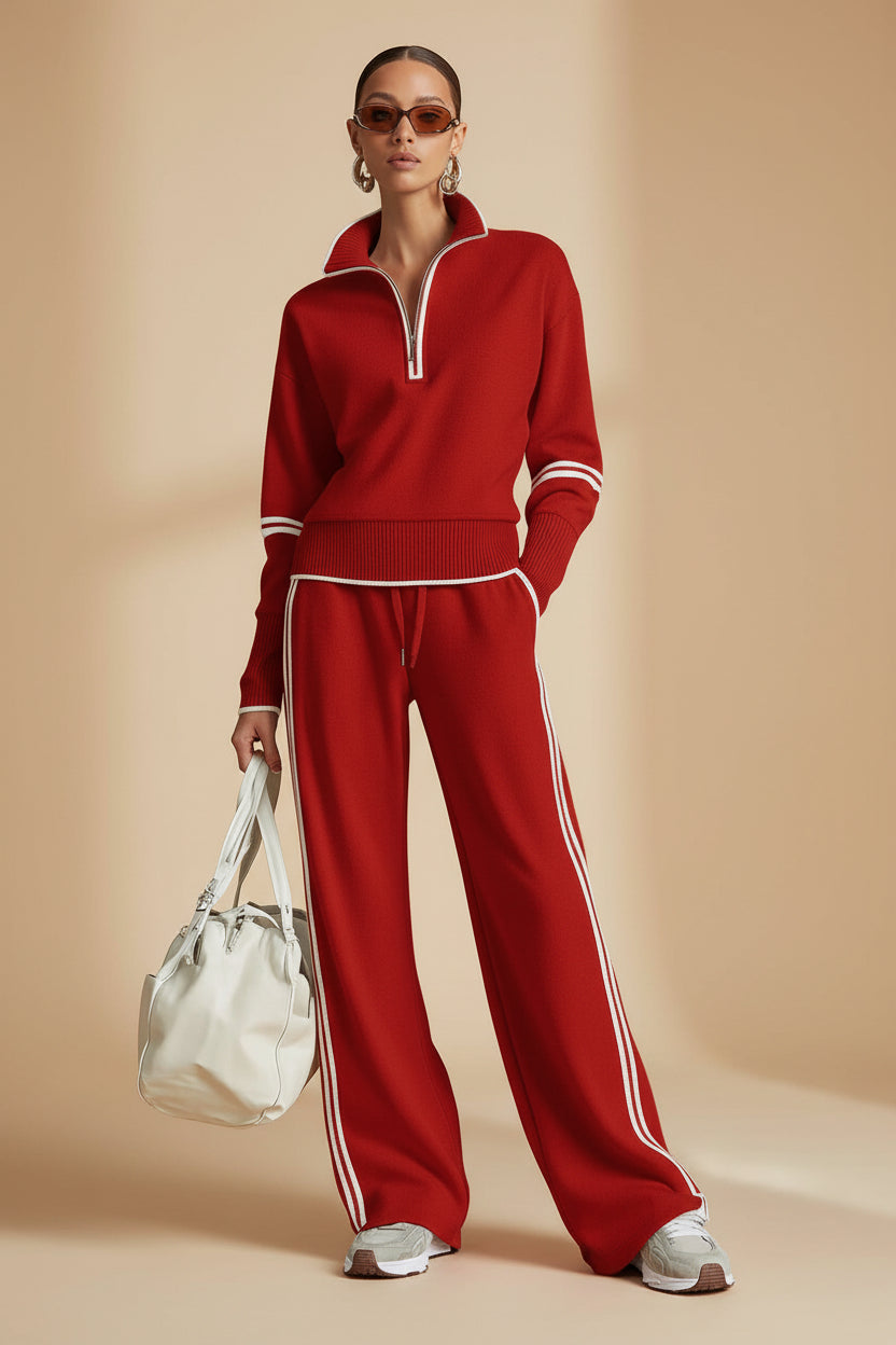 Women’s casual long sleeve two-piece sports set by FitiqueFit, featuring comfortable, stylish athleticwear for active or leisure wear.