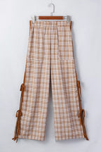 Casual plaid print pants by Trendsi featuring tie detail, relaxed fit, and comfortable fabric, perfect for everyday wear.