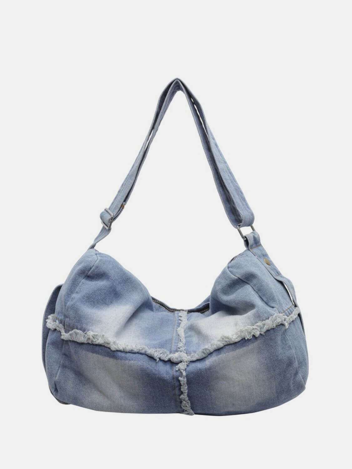 Denim Raw Hem Gradient Crossbody Bag for Women with Spacious Interior