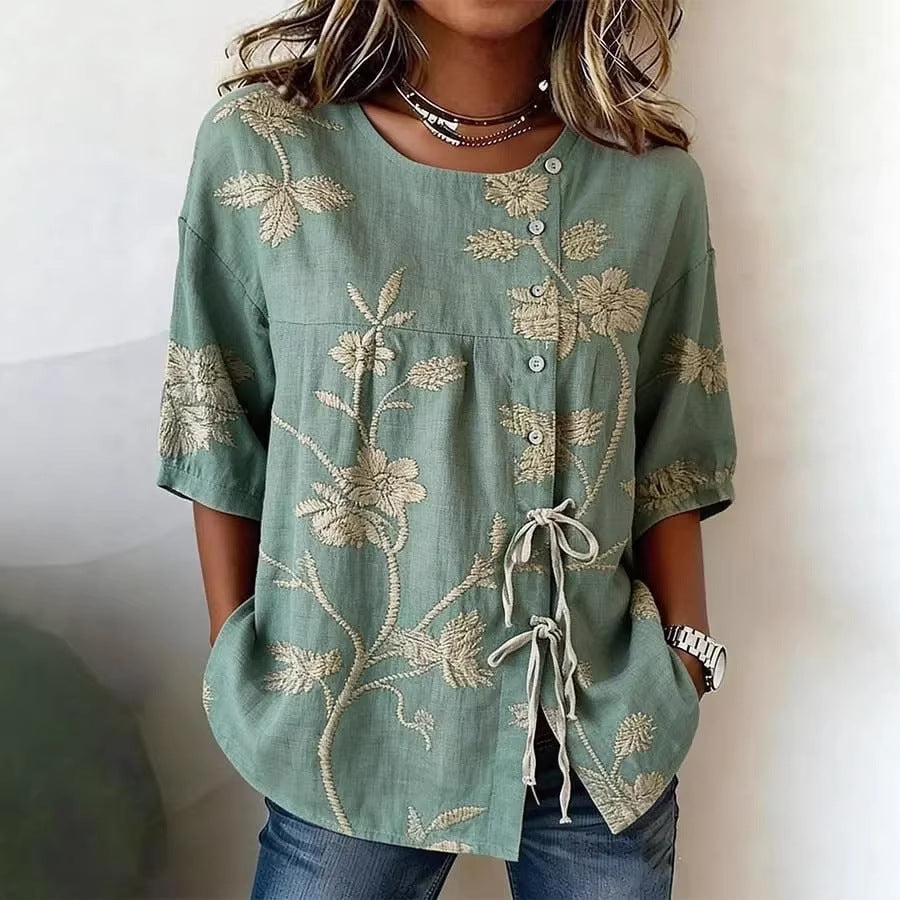 Women's floral 3D print pullover top by Plush Fashion Hub, loose fit casualwear with elegant floral design in size S to 3XL.