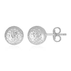 14k white gold ball earrings with crystal cut texture, showcasing shiny, spherical jewelry design.