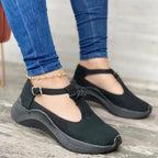 LadyShow.Store platform buckle fringe suede casual sneakers with solid color design and trendy fringe details.