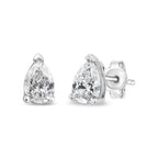 14K white gold lab-grown diamond solitaire stud earrings with pear shape, F-G color, VS2-SI1 clarity, featuring 1/2 carat total weight.