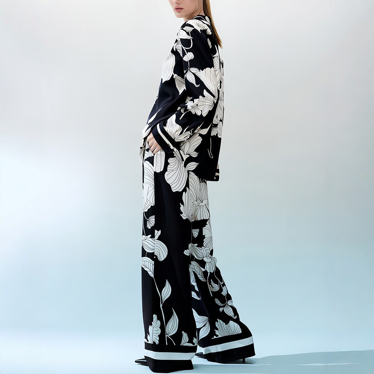 Black and White Floral Two-Piece Set
