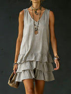 V-neck sleeveless midi dress by FitiqueFit in five colors, shown on a model, perfect casualwear for warm weather.