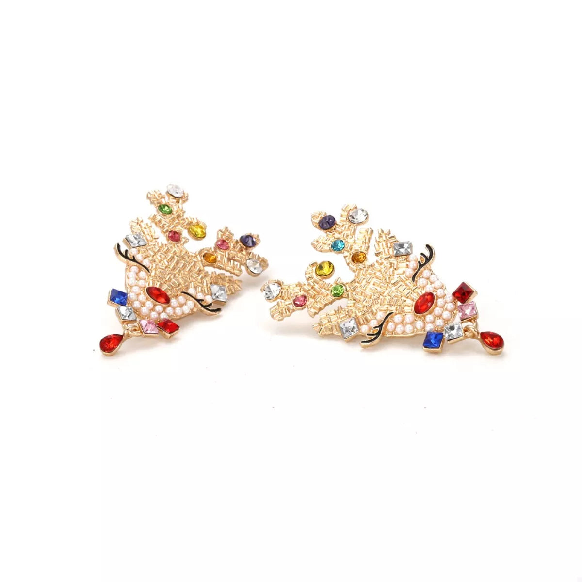 Christmas reindeer rhinestone earrings by Plush Fashion Hub featuring sparkling reindeer design for festive holiday style