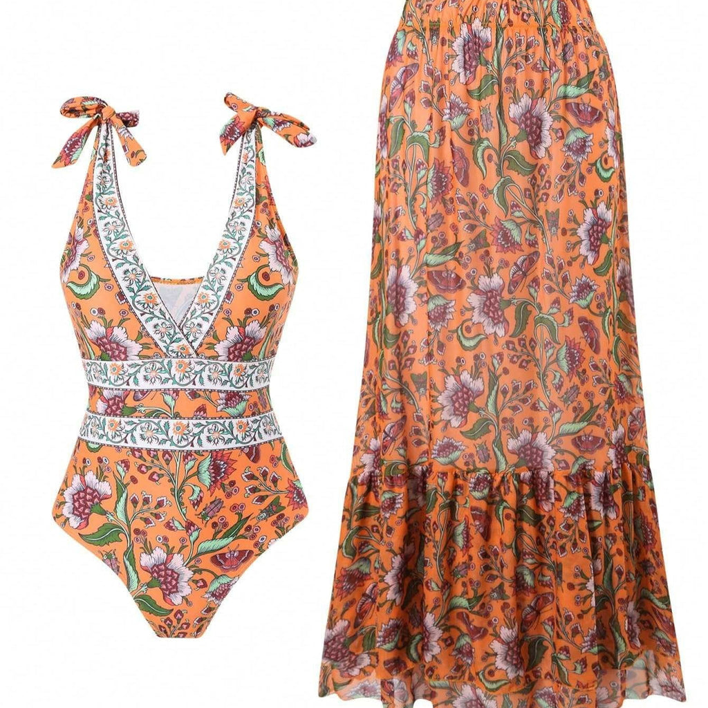 Ethnic style one-piece women's swimsuit by Plush Fashion Hub, casual beachwear with vibrant patterns and comfortable fit.