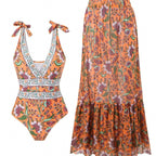Ethnic style one-piece women's swimsuit by Plush Fashion Hub, casual beachwear with vibrant patterns and comfortable fit.