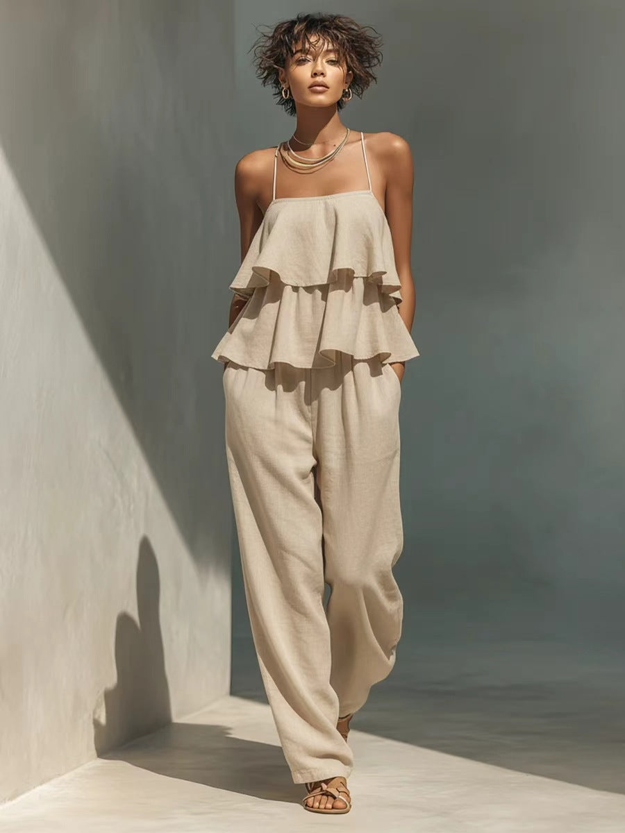 Women's sleeveless camisole top and casual pants set by FitiqueFit, featuring a relaxed fit and comfortable fabric.