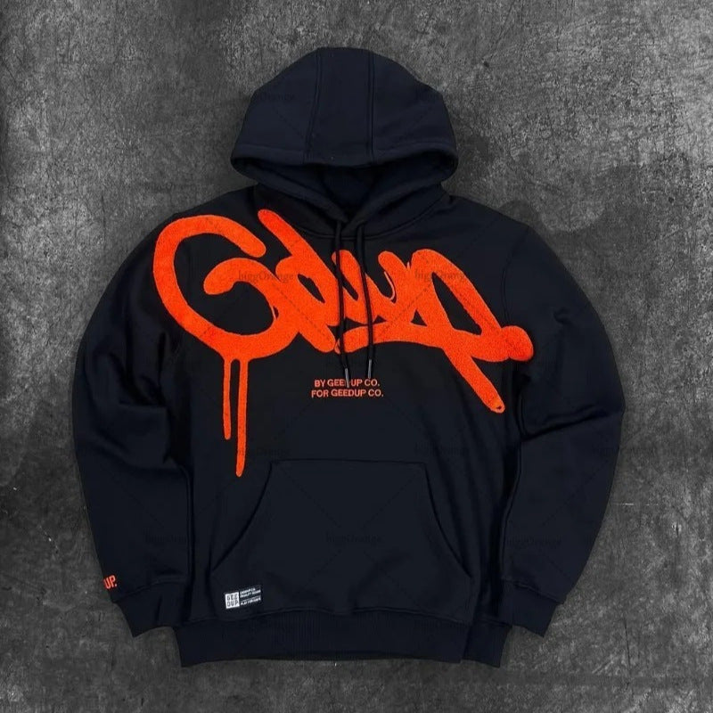 Unisex Casual Loose Letter Embroidered Hoodie
