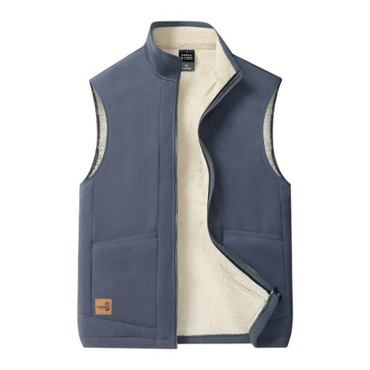 Men's autumn lambswool vest, solid color, polar fleece lining, winter thermal vest.