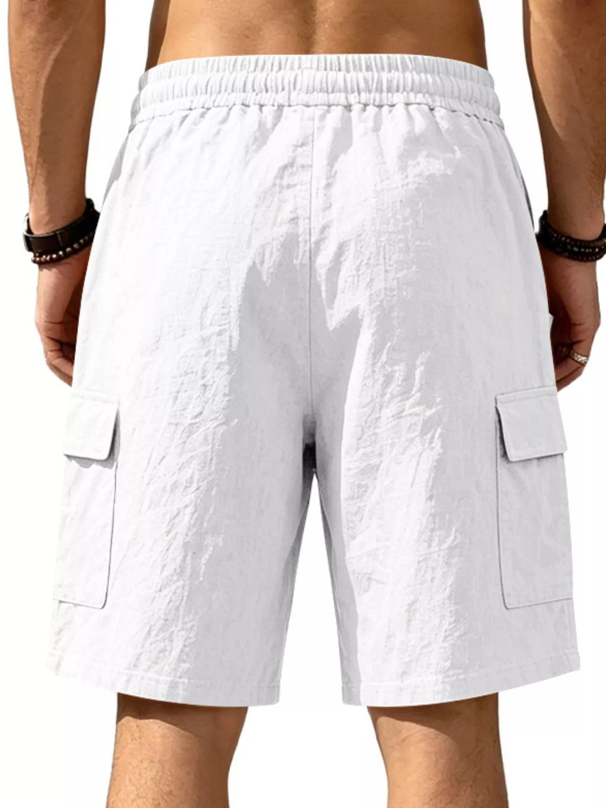 Men's plus size casual cargo shorts with drawstring waist by Plush Fashion Hub, featuring multiple pockets and relaxed fit.