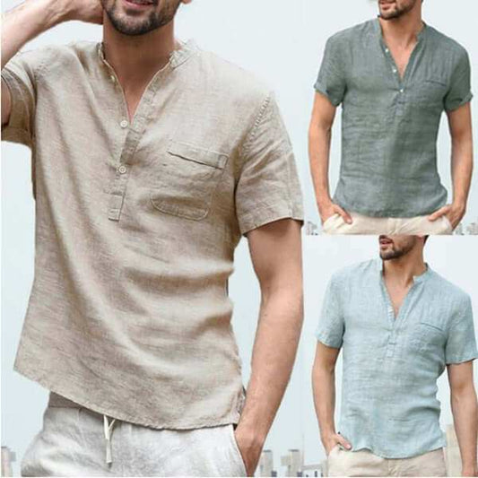 Casual Linen Solid Color Shirt Button V Neck Men Summer TopsElevate your summer style with our Casual Linen Solid Color Shirt! The unique design and variety of colors allow for endless options to match your personal style. MaMen's Polo ShirtsPlush Fashions ShopPlush Fashion Shop