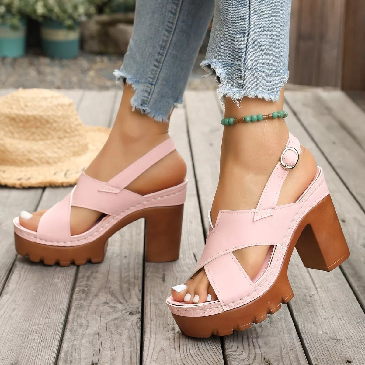 Open toe block heel sandals by Plush Fashion Hub featuring stylish heel height and open toe design for summer wear.
