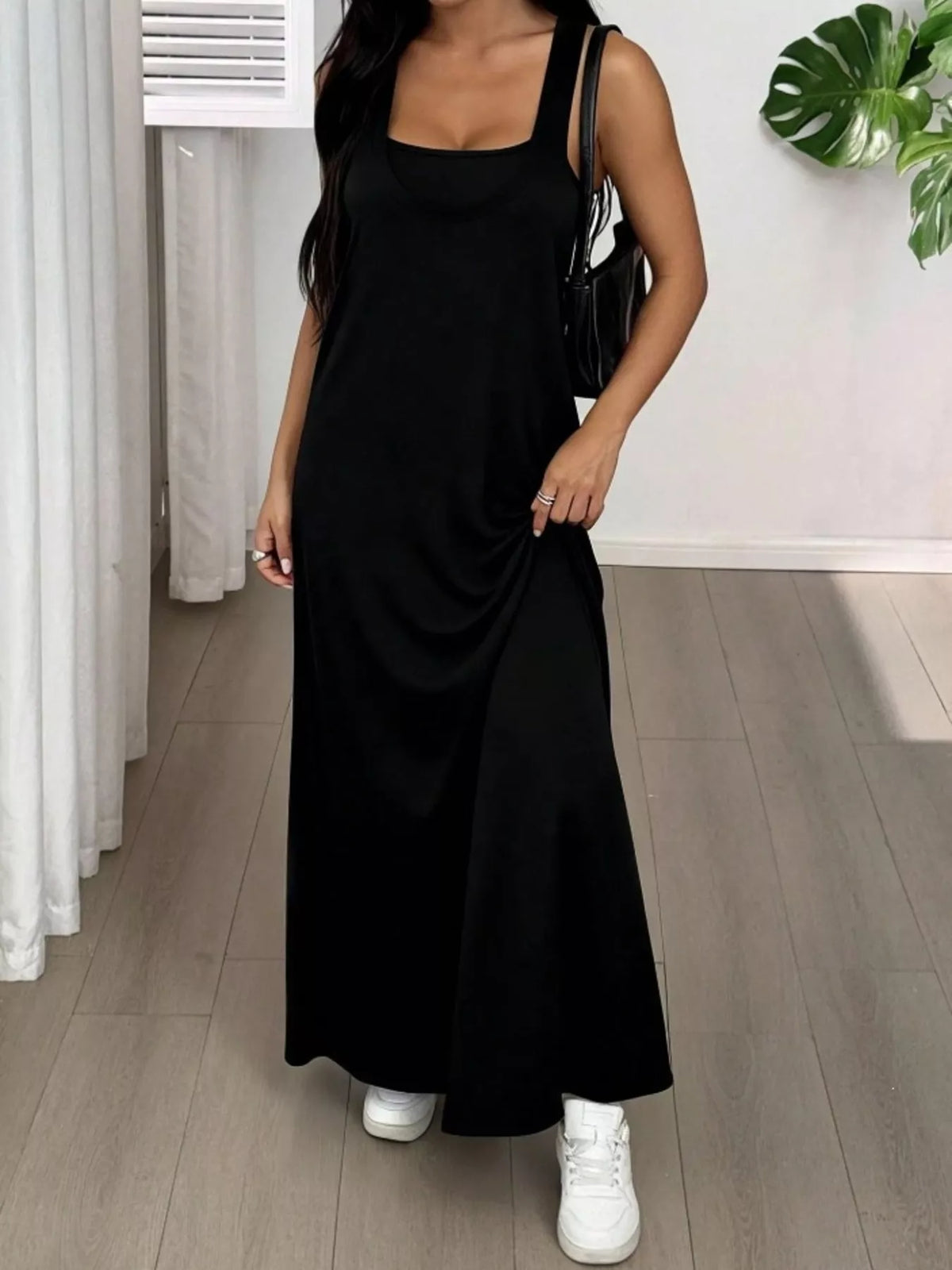 Plush Fashion Hub scoop neck cami and maxi dress set, two-piece outfit in soft fabric, featuring a stylish sleeveless top and flowing skirt.