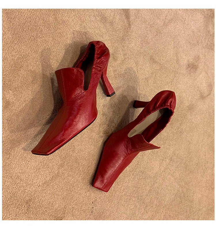 White square toe stiletto mules heels by Plush Fashion Hub, stylish open-back shoes with sleek design and pointed heel.
