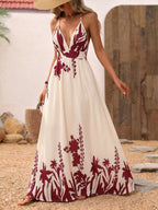 Deep V-neck spaghetti strap evening maxi dress by Trendsi, elegant floor-length gown with a flowing silhouette and stylish design.