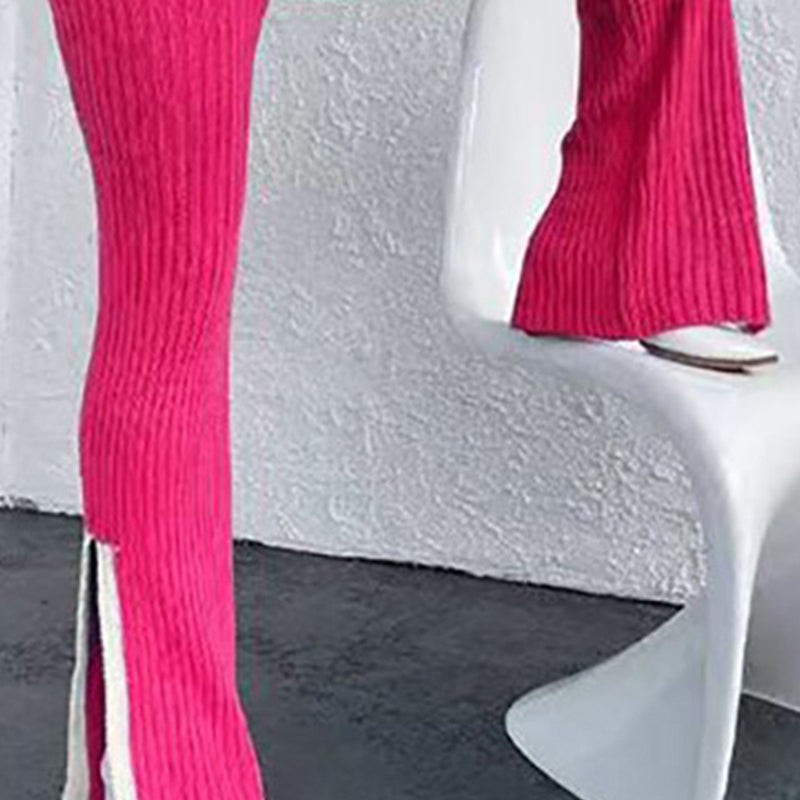 Women’s casual color-block two-piece set by FitiqueFit, featuring a relaxed top and matching pants in vibrant color blocks.