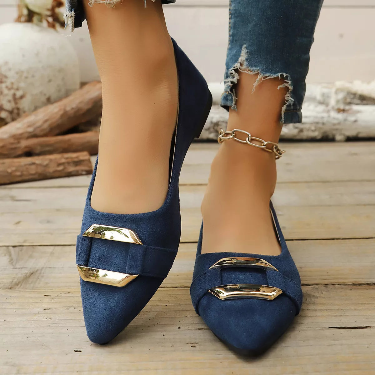 Plush Fashion Hub plush point toe flat slip-on sandals with soft material and stylish design, perfect for casual wear.