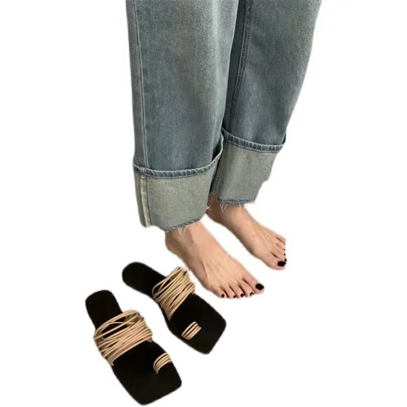 Minimalist soft leather square toe slide sandals by Plush Fashion Hub, featuring sleek design and comfortable fit.