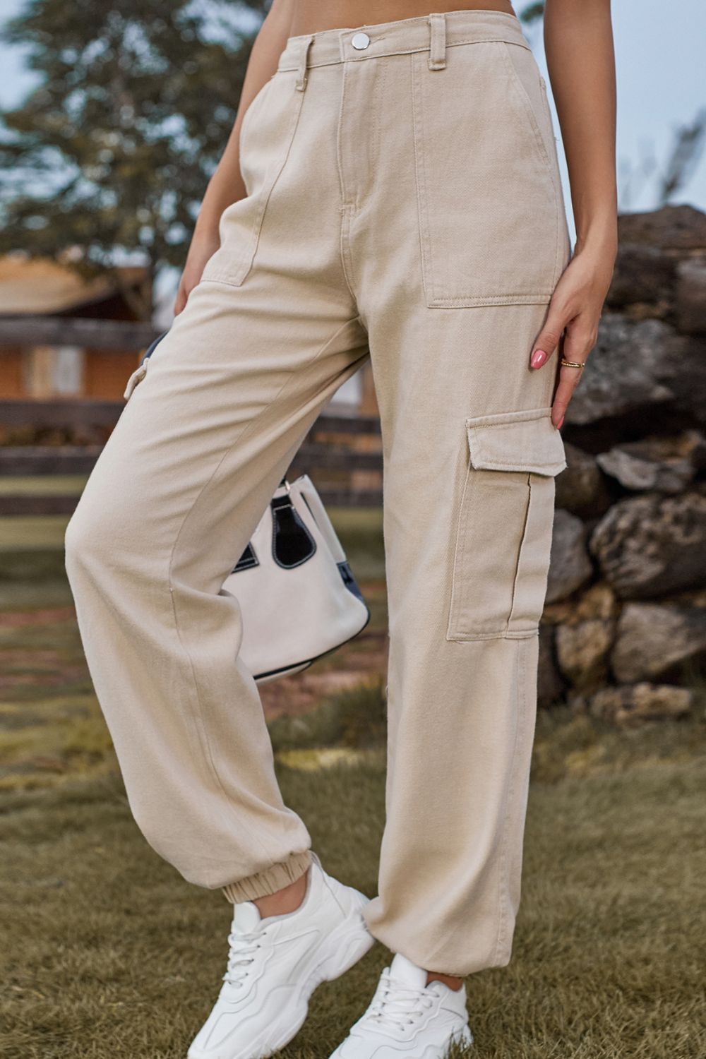 Long denim jeans with pockets from Plush Fashion Hub, featuring classic blue denim and functional front and back pockets.