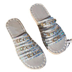 Large size women's straw sandals with hemp rope soles and rhinestone accents, featuring thick bottom design for comfort and style.