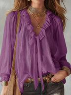V-neck loose-fit casual shirt top by Plush Fashion Hub in no-iron fabric, available in 8 colors, shown in this image.