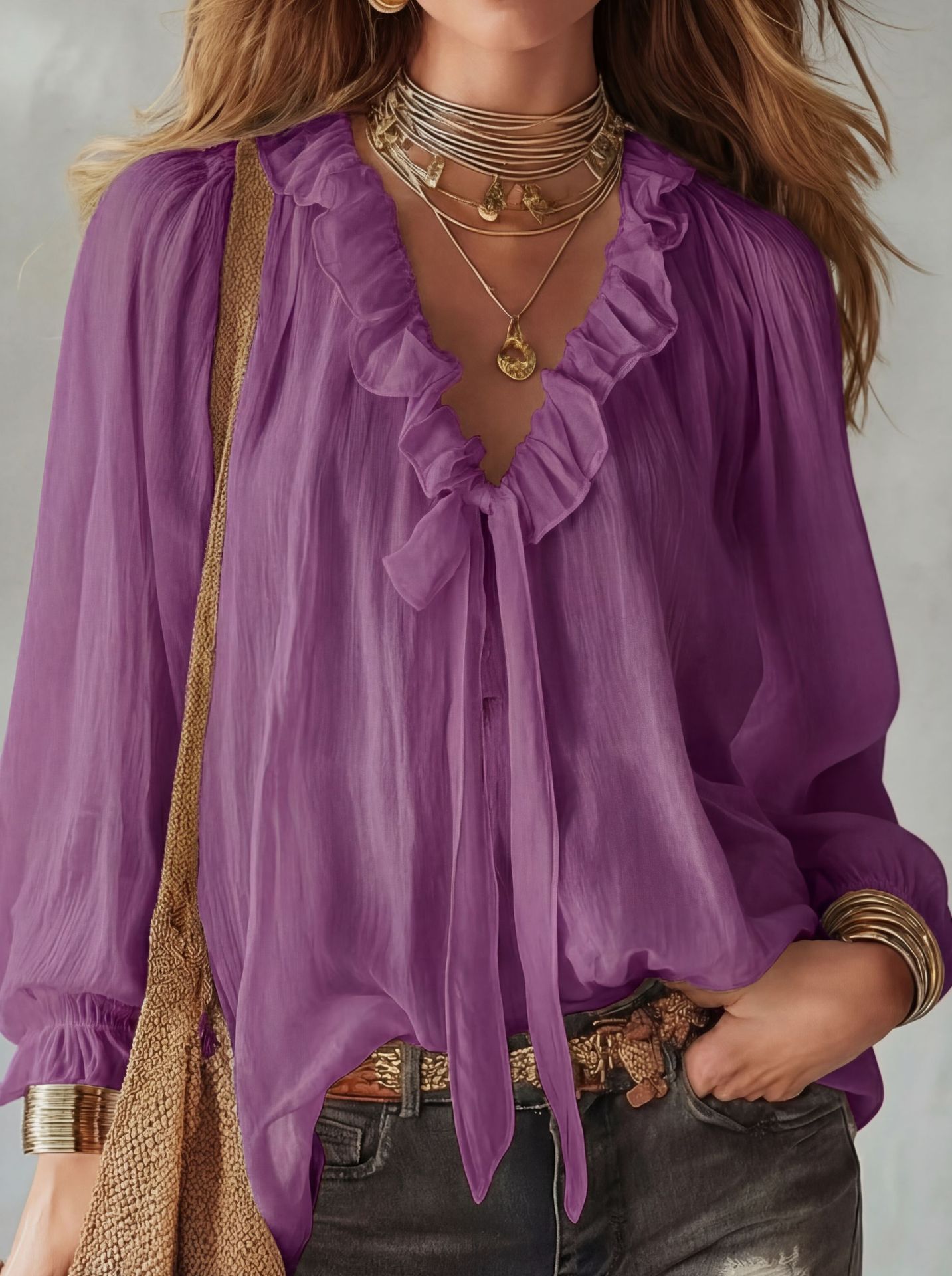 V-neck loose-fit casual shirt top by Plush Fashion Hub in no-iron fabric, available in 8 colors, shown in this image.