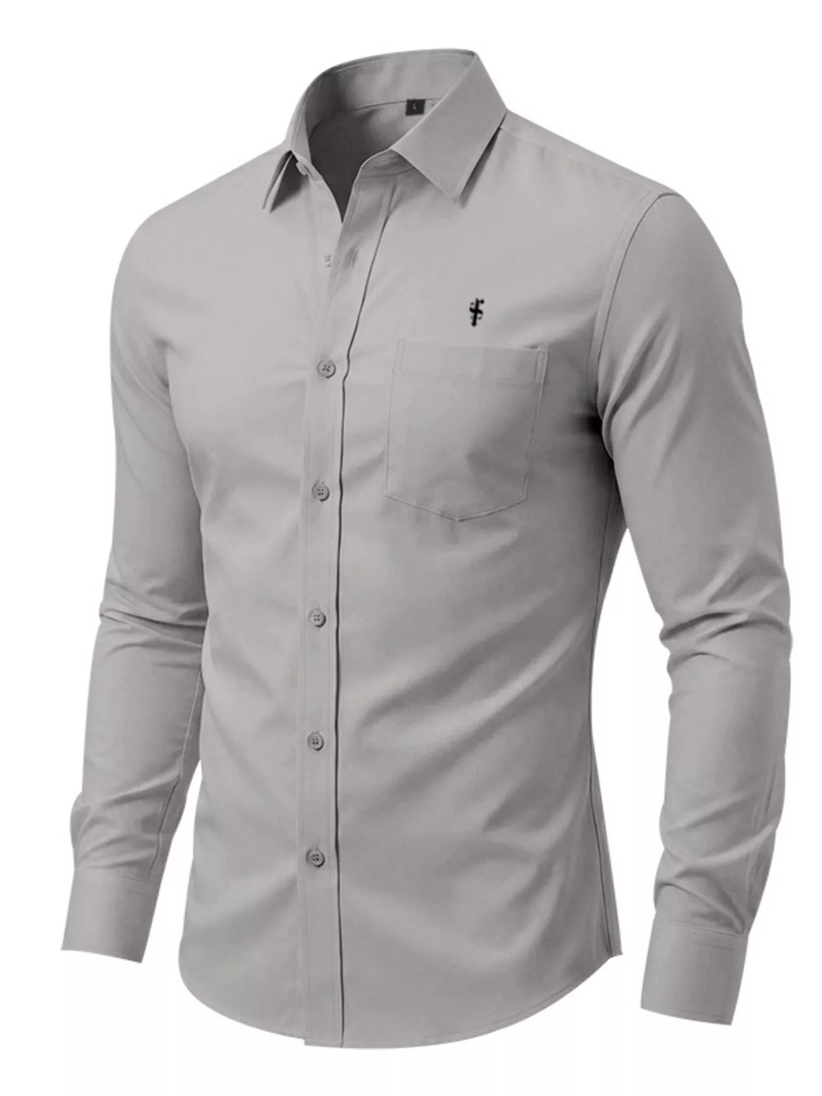 Men's slim fit button-up shirt by Plush Fashion Hub, full size plus size, shown in a stylish men's shirt image.