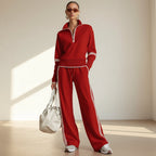 Women’s casual long sleeve two-piece sports set by FitiqueFit, featuring comfortable athletic wear for active or relaxed days.